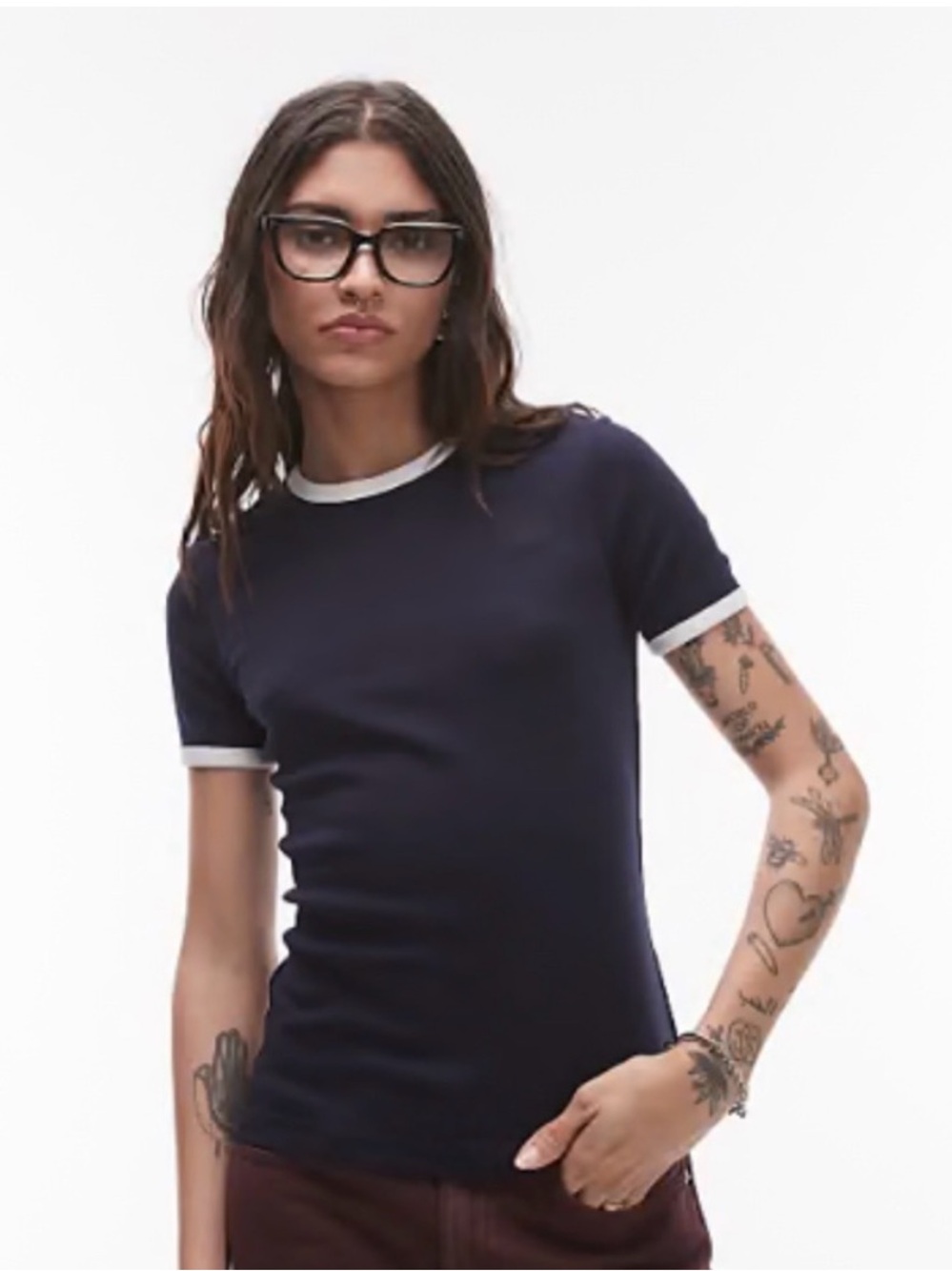 ASOS Black Short Sleeve Ringer Tee with White Trim